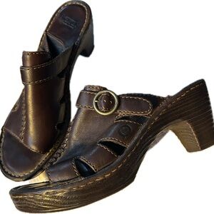 Børn Chunky Brown Slide-on Leather Buckle Sandals